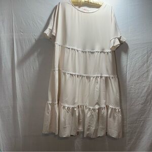NWT Kirundo Size Small Oversized cream Mini Dress layers. Trim white.
